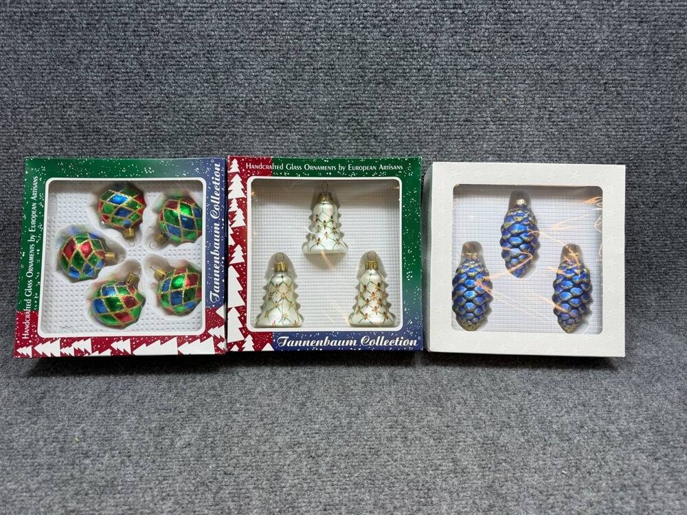 Handcrafted Glass Christmas Ornaments European Artisans Boxed Set of 3